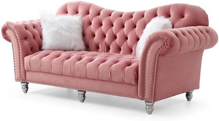 Aroma Homes Luxury Chesterfield Velvet Sofa Set - Pink 2 Seater - Image 4